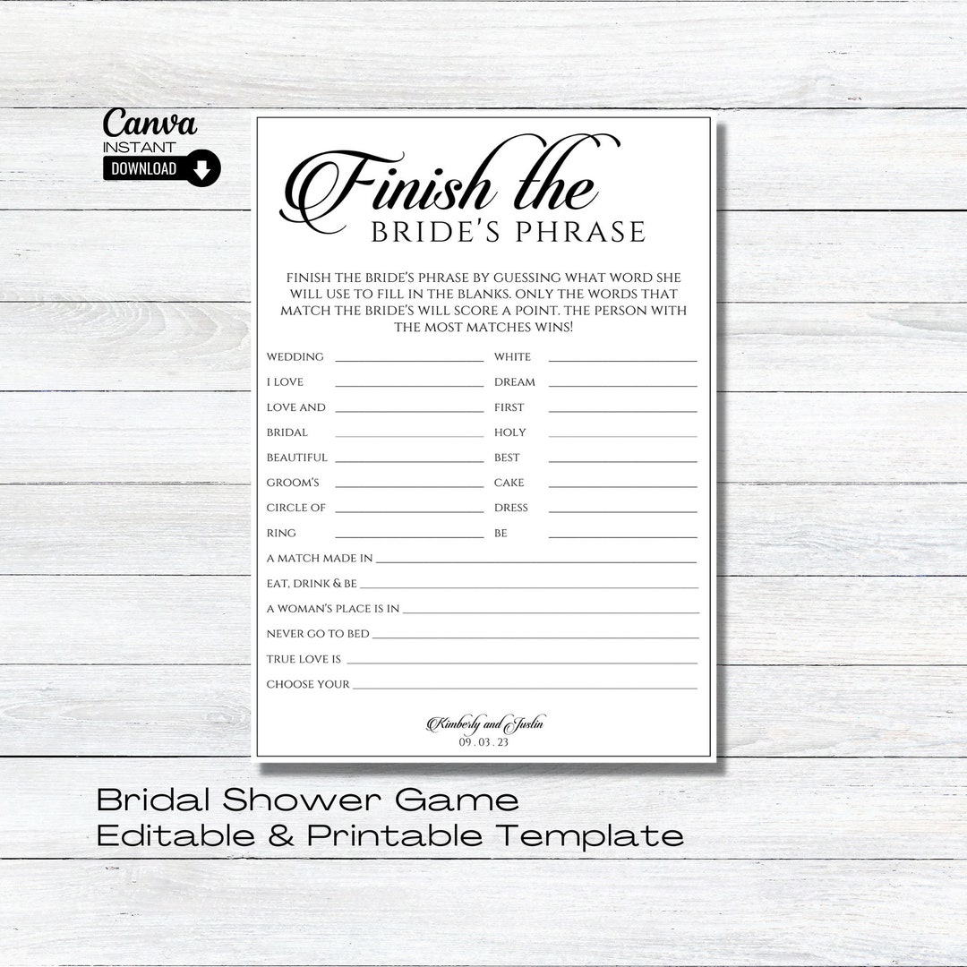 Editable Bridal Shower Games, Printable Wedding Shower Game Template ...