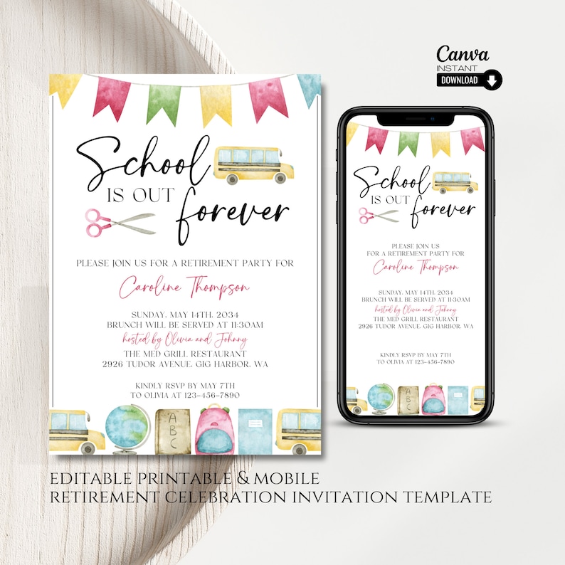 Editable Teacher Retirement Party Invitation Template, Printable ...