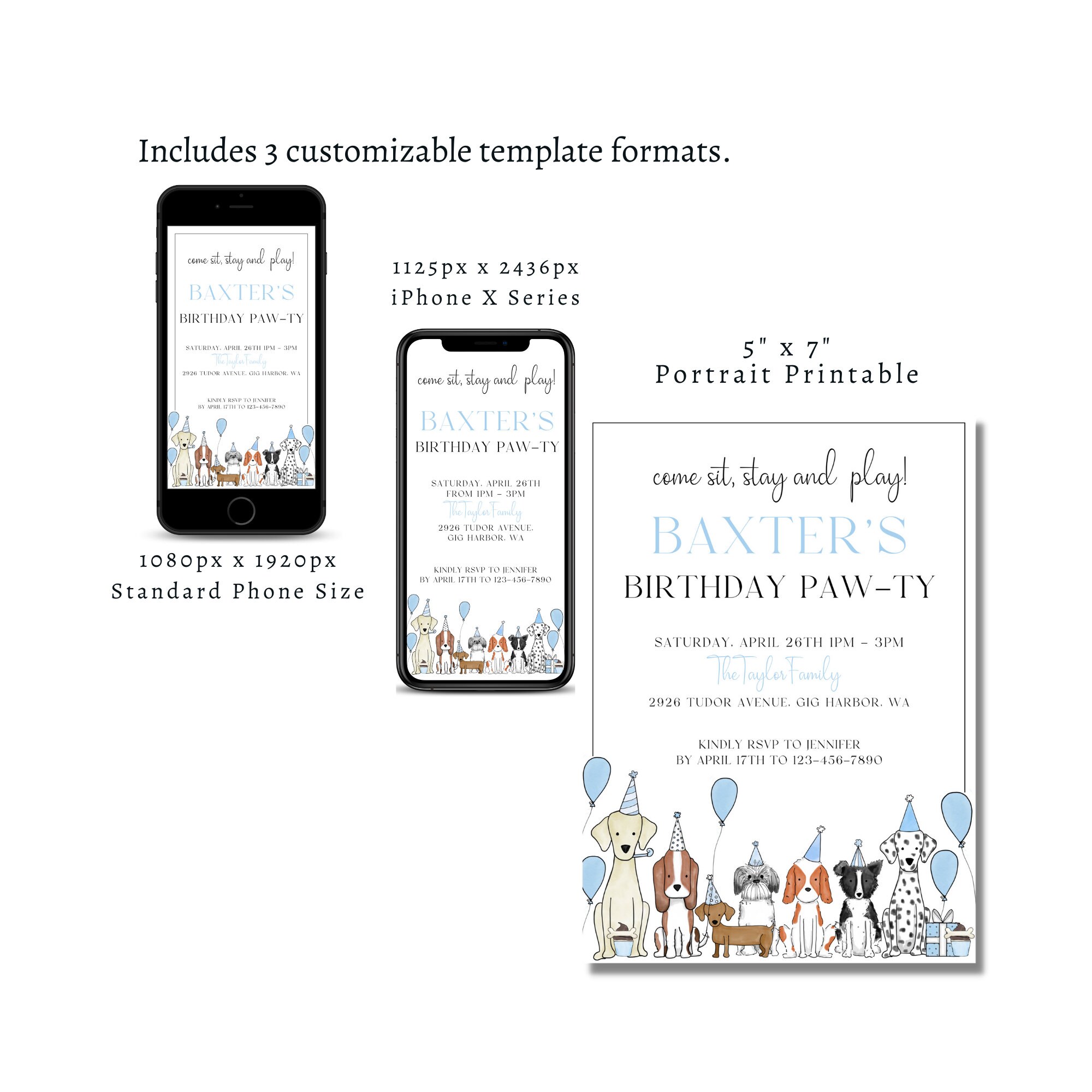 Editable Dog Birthday Party Invitation Template Printable Etsy Australia