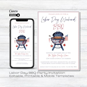 Labor Day BBQ Invitation Template: Editable Party Invite (Digital Download)