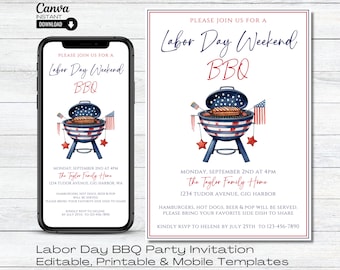 Labor Day BBQ Invitation Template: Editable Party Invite (Digital Download)