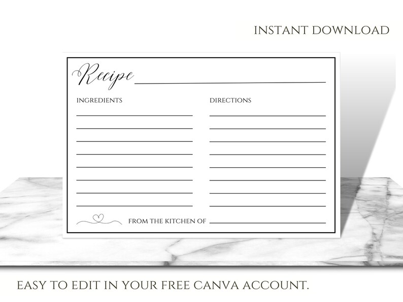 Printable Bridal Shower Recipe Card Template Recipe Request - Etsy
