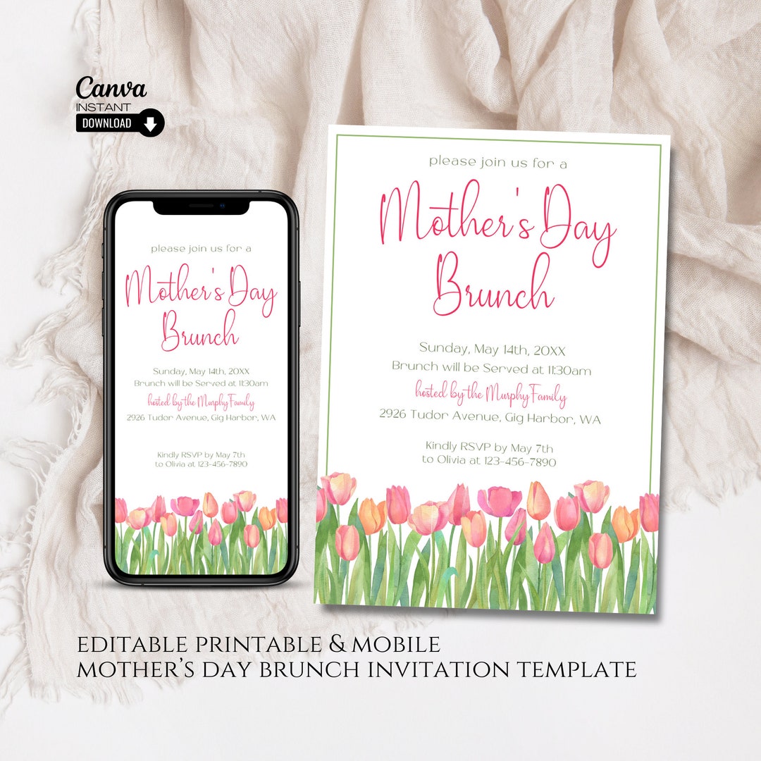 Editable Mothers Day Brunch Invitation, Printable Mother's Day Brunch ...