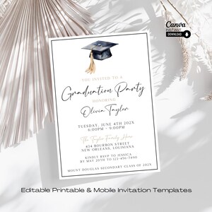 Editable Minimalist Graduation Party Invitation, Printable Graduation Announcement Template, Graduation Invitation, Modern Graduation Invite