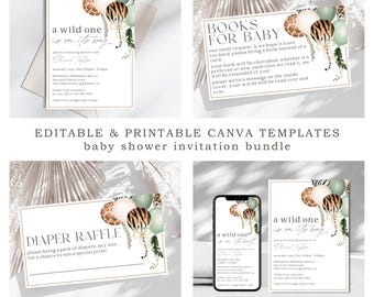 Wild One Baby Shower Invitation Bundle: Safari Theme (Canva Template)