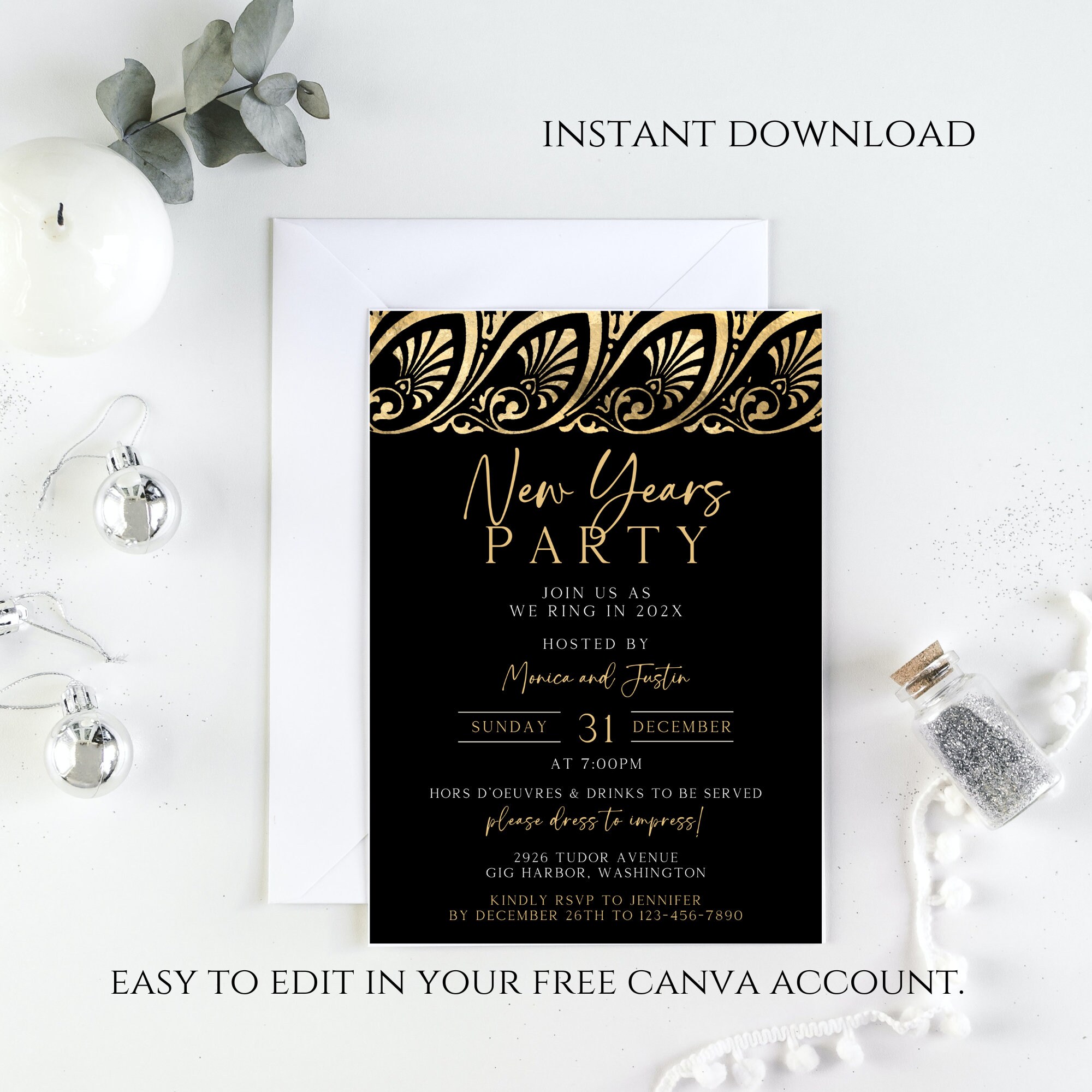 Editable New Years Eve Party Invitation Template Printable - Etsy