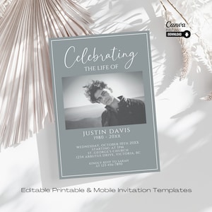 Celebration of Life Invitation, Funeral Announcement, Editable Memorial Service Template, Memorial Invitation, Funeral Evite, Funeral Invite