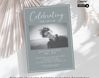 Celebration of Life Invitation: Minimalist Memorial Service Template (Canva)