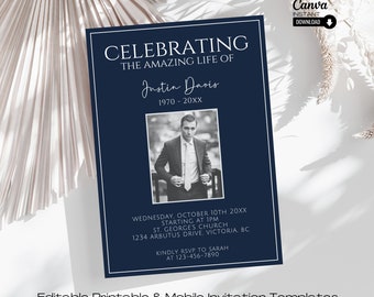 Celebration of Life Invitation: Minimalist Memorial Template (Canva Editable)