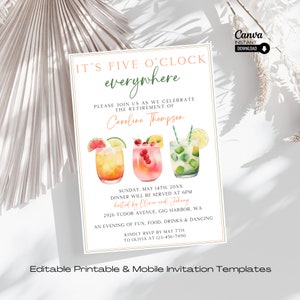 Cocktail Retirement Party Invitation Template: Printable Evite (Canva)