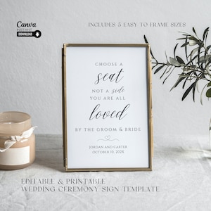 Choose A Seat Wedding Sign Template: Modern Calligraphy (Instant Download)