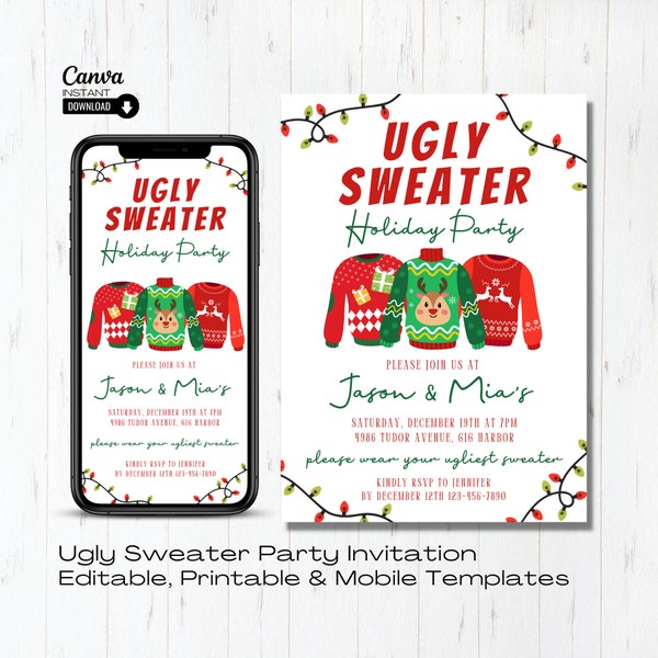 Ugly Sweater Party Invitation, Christmas Party Invite, Ugly Sweater Invite, Holiday Party Printable Invitation, Ugly Sweater Party Evite