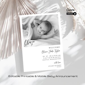 Faire-part de naissance photo modifiable, faire-part de douche à imprimer pour nouveau bébé garçon ou fille, faire-part de naissance électronique, carte photo bébé