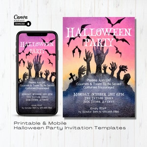 Editable Halloween Party Invitation, Printable Halloween Party Invite, Digital Halloween Party Evite, Textable Halloween Invitation, Canva