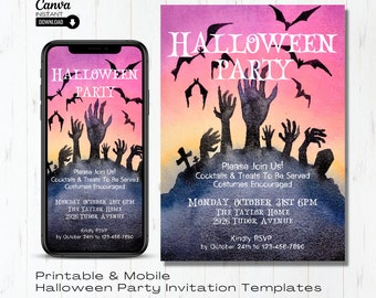 Editable Halloween Party Invitation, Canva Template (Digital Download)