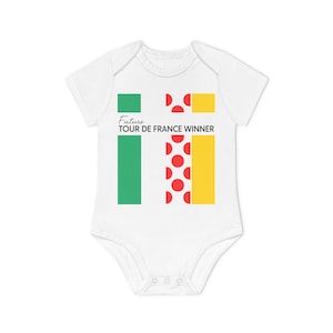 Future Tour de France Winner Baby Bodysuit – Funny Cycling Gift – Colorful Polka Dot Jersey Style – Unisex Baby Romper