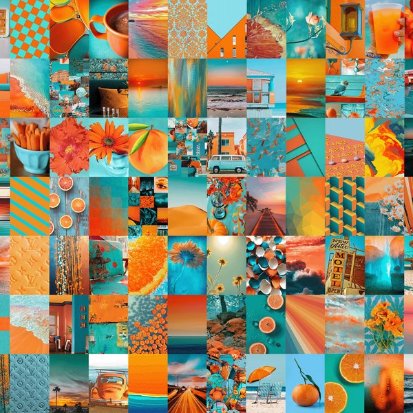 Orange and Teal Wall Art Etsy