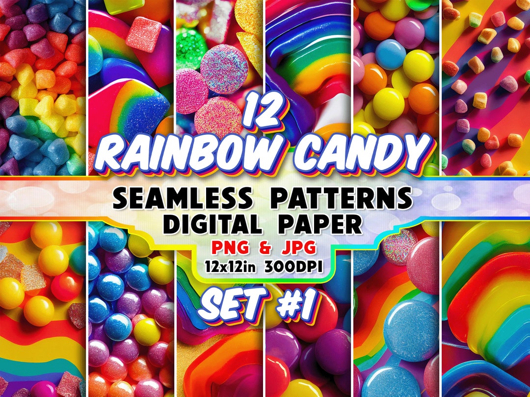 12 Rainbow Candy Seamless Patterns PNG & JPG Digital Paper - Etsy Finland
