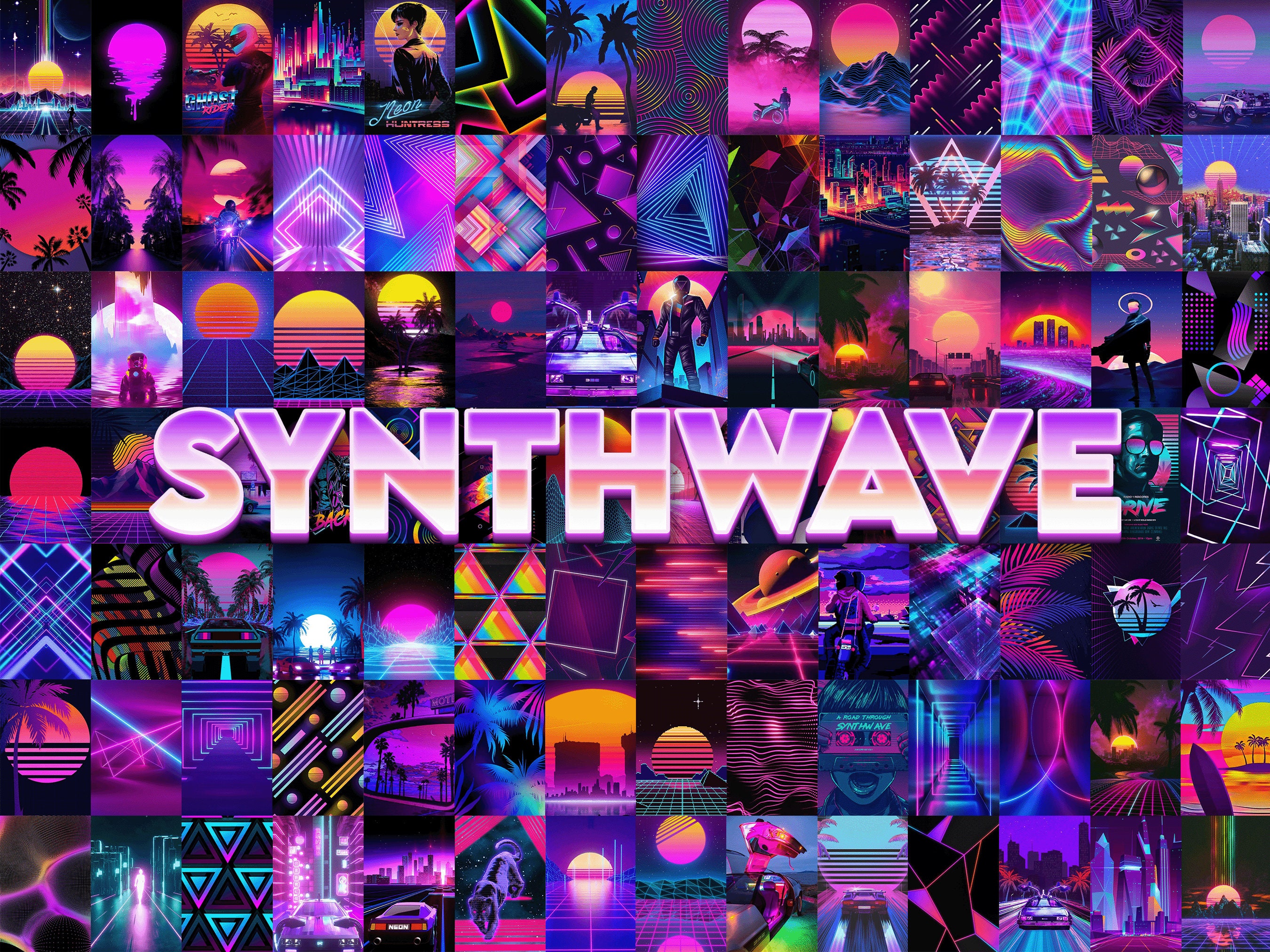 151 PCS Synthwave Wall Collage Kit Neon Aesthetic Photo Etsy Canada