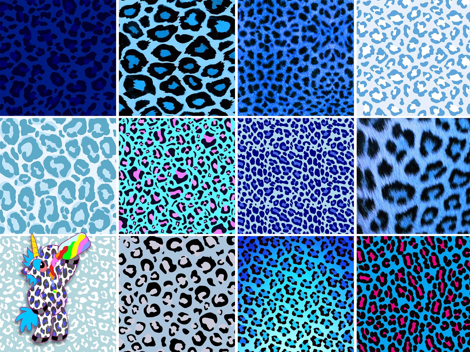 Blue Leopard Print Digital Paper 25 Blue Animal Patterns - Etsy