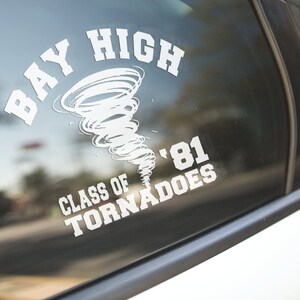 Bay High Tornadoes 5&quot; weatherproof white vinyl window decal.   Pick your year! Free shipping!!