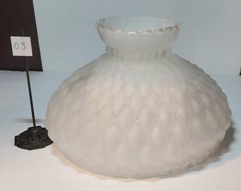10" vintage frosted diamond point OIL LAMP SHADE kerosene glass gwtw 03
