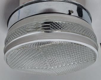 MCM Plafonnier chromé texturé structure tambour 2 lumières recâblées 04