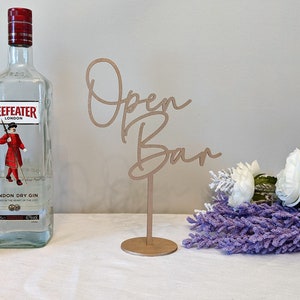 Open Bar Sign for Wedding Reception, Bar Accessories, Wedding Drink Sign, Gold Sign for Wedding, Wood Table Sign, Wedding Reception Decor