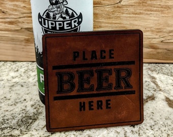 Leather Coaster, Set of 4 Coasters, Father's Day Coasters, Beer Coasters, Coasters for Man Cave, Customized Coasters