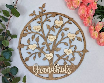 Grandchildren Sign: Family Tree Wall Art with Grandkids Names | Grandma Gift and Grandparents Sign or a Mothers Day Gift as Family Tree Sign