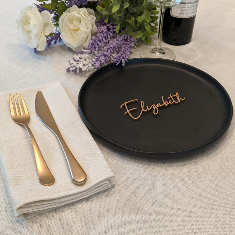 Gold Name Place Settings: Wooden Place Cards and Wedding Table Names, Wedding Place Names image 4
