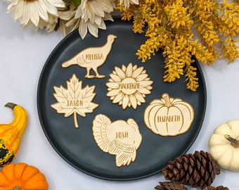 Thanksgiving Tags & Name Place Settings for Fall Wedding: Fall place cards with Leaf Place Cards, Sunflower Place Card, Pumpkin Place Cards