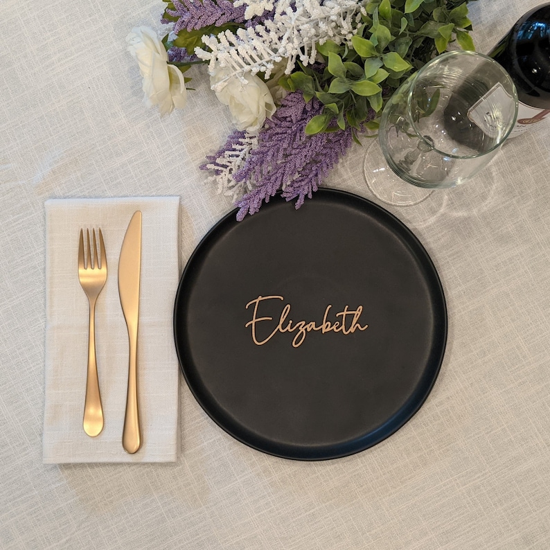 Gold Name Place Settings: Wooden Place Cards and Wedding Table Names, Wedding Place Names image 1