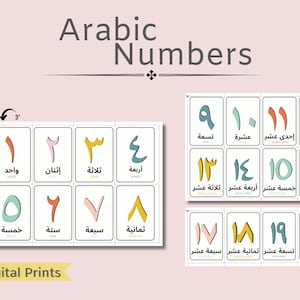 Arabisch nummer voor kinderen / Flash-kaarten voor kinderen / Flash-kaart voor leren / PDF Flash-kaarten / 1-20 nummer in Arabisch / Leermateriaal / Leraren