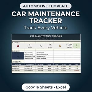 Registro de Manutenção de Veículos e Livro de Registro de Manutenção Automotiva – Rastreador de Registro de Serviços Automotivos para Carros, Caminhões e Frotas (Excel e Planilhas Google)