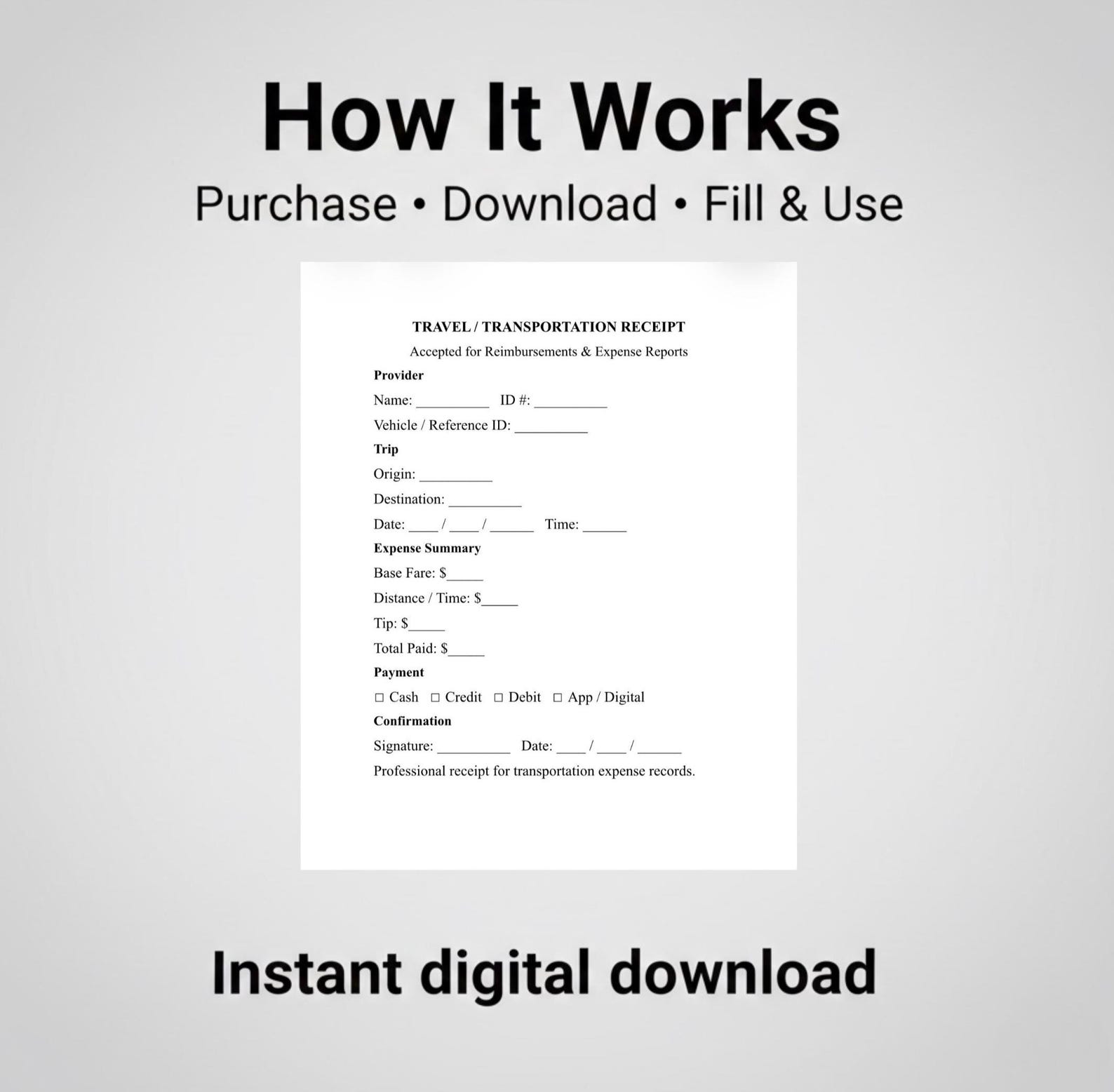 Travel Receipt Template – Transportation Expense Receipt for ...