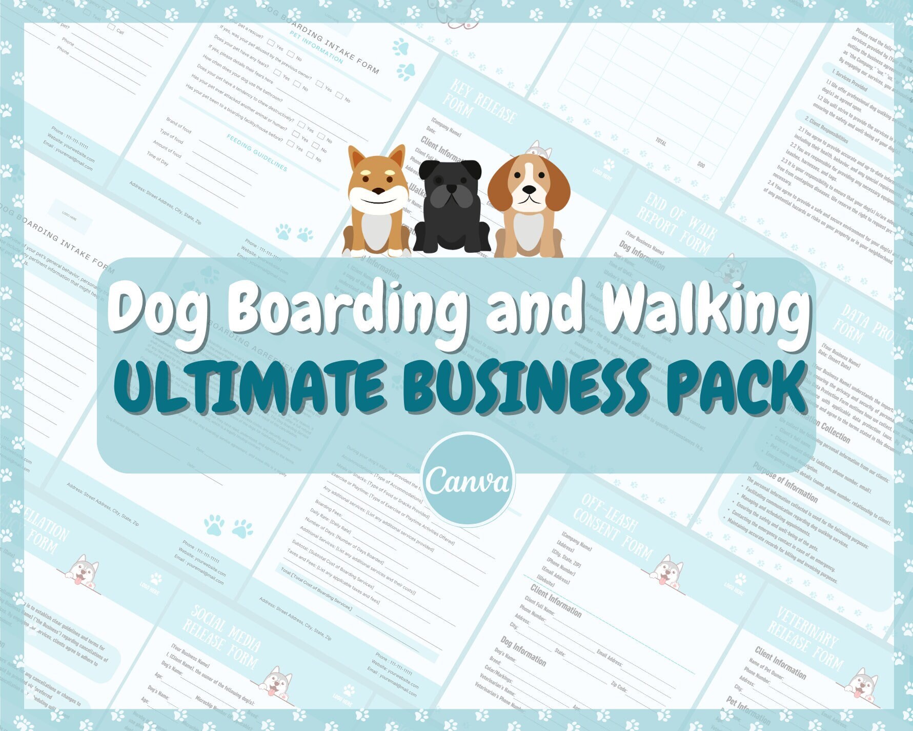 Dog Boarding Business Forms Bundle, Dog Boarding Agreement, Dog Walking