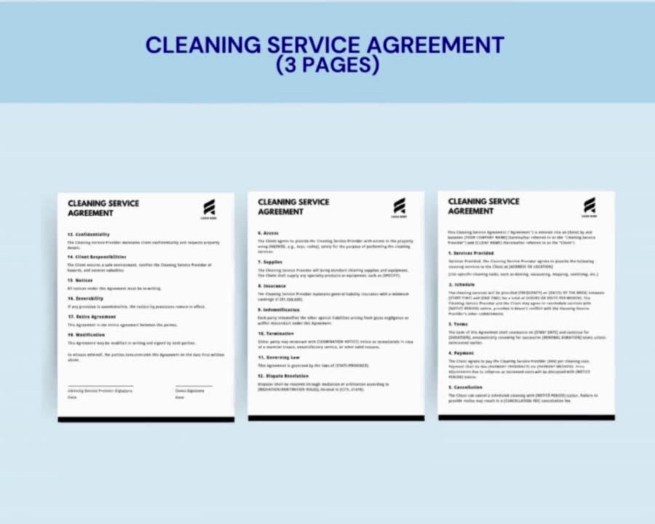 Commercial Cleaning Contract Template, Housekeeper Contract, Janitorial Service, Cleaning