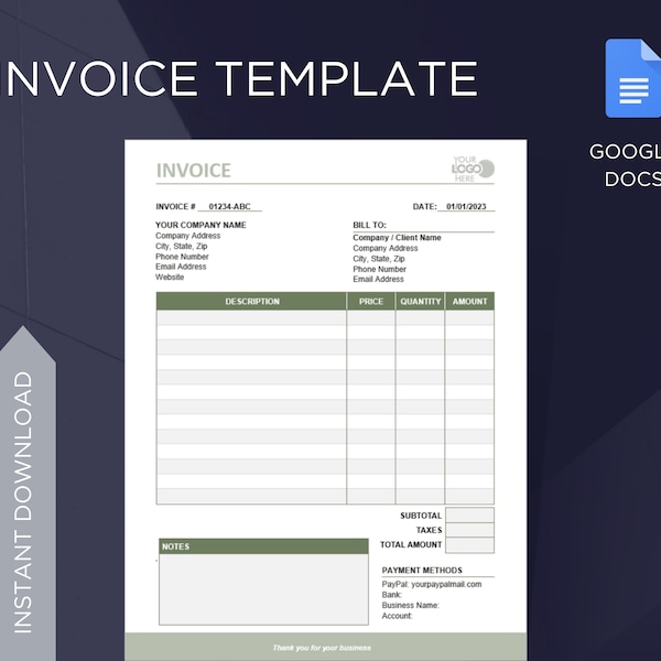 Invoice Template Minimalist Business Invoice, Small Business Editable Template, Modern Business Service Invoice, Custom Invoice Form Order