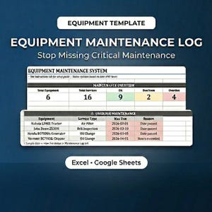 Equipment Maintenance Log Template – Equipment Service Tracker Spreadsheet for Contractors Landscaping HVAC and Small Business