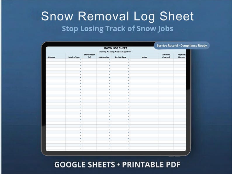 Snow Removal Log Sheet Template – Snow Plow Service Log Spreadsheet ...