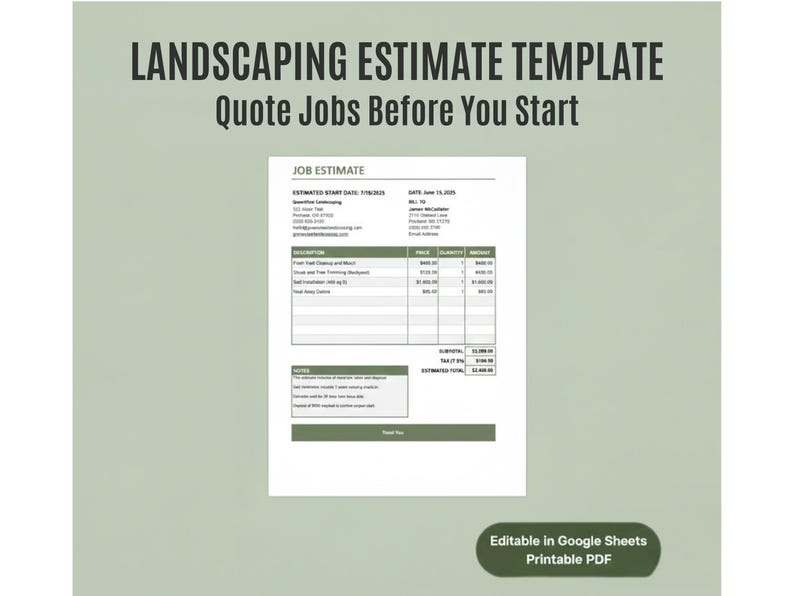 Landscaping Quote Template & Landscaping Estimate – Lawn Care Bid ...
