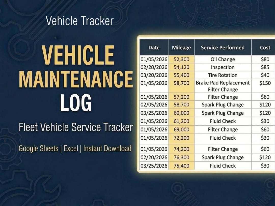 Vehicle Maintenance Log Template – Fleet Vehicle Service Tracker ...