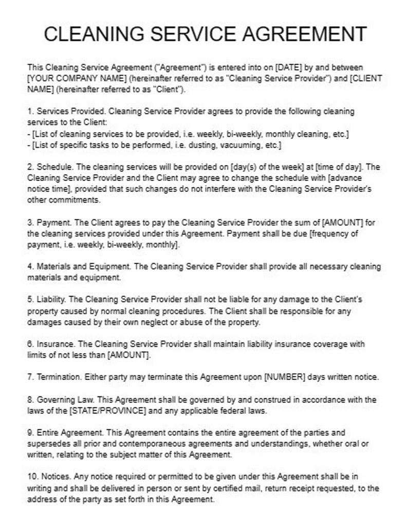 Cleaning Services Contract Template, Commercial Cleaning Contract