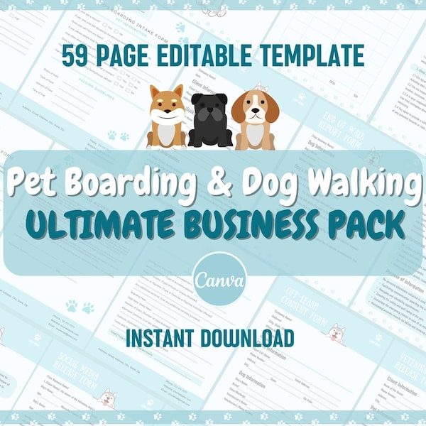 Pet Sitting Contract Editable Dog Boarding Forms Pet Sitting Forms, Dog Contract Templates, Dog Walking Consent, Dog Boarding Contract Canva