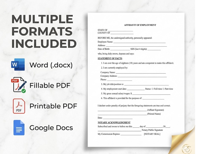 Affidavit of Employment Template | Employment Verification Form ...