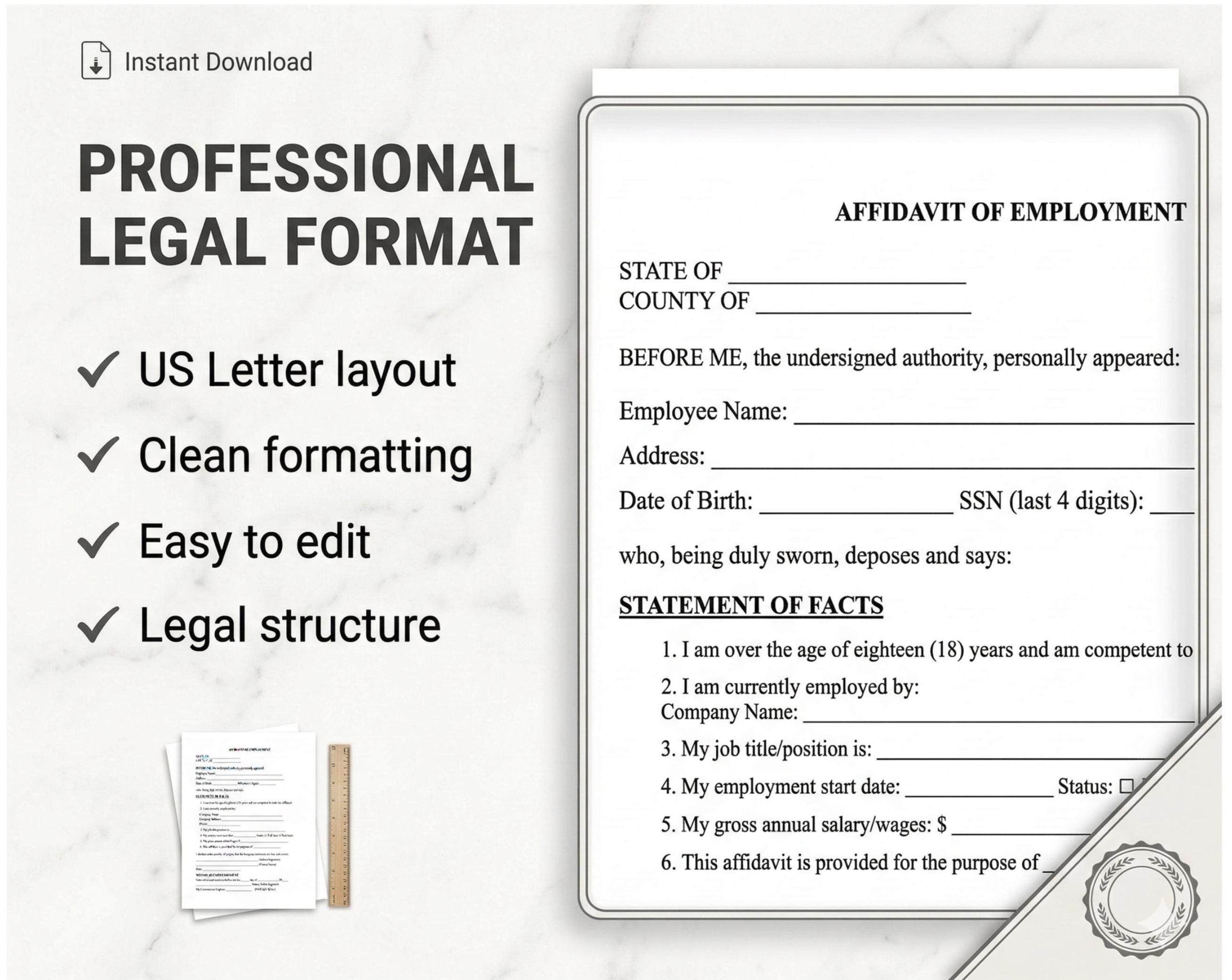 Affidavit of Employment Template | Employment Verification Form ...