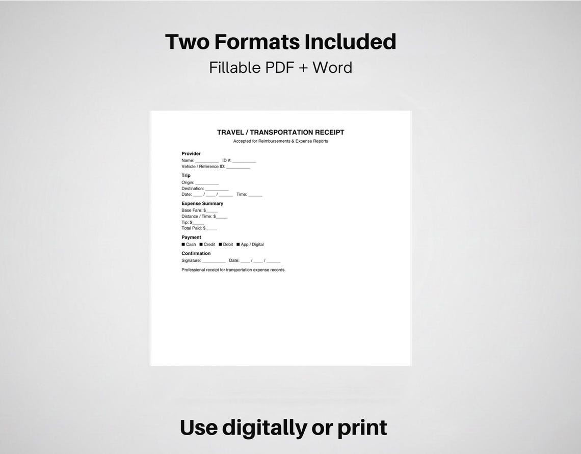 Travel Receipt Template – Transportation Expense Receipt for ...