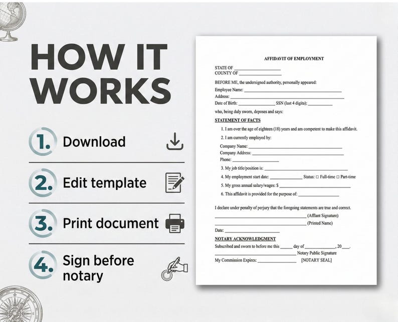 Affidavit of Employment Template | Employment Verification Form ...
