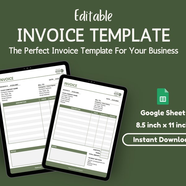 Invoice Template Bundle, Google Sheet, Editable Invoice, Business Invoice, Editable Template, Instant Download, Printable Invoice Template